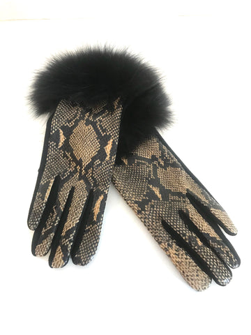 Python Print Gloves - Beige