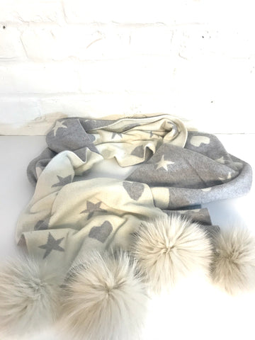 Star & Heart Scarf with PomPom