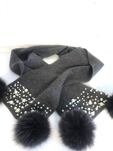 Charcoal & Pearl Knitted Scarf