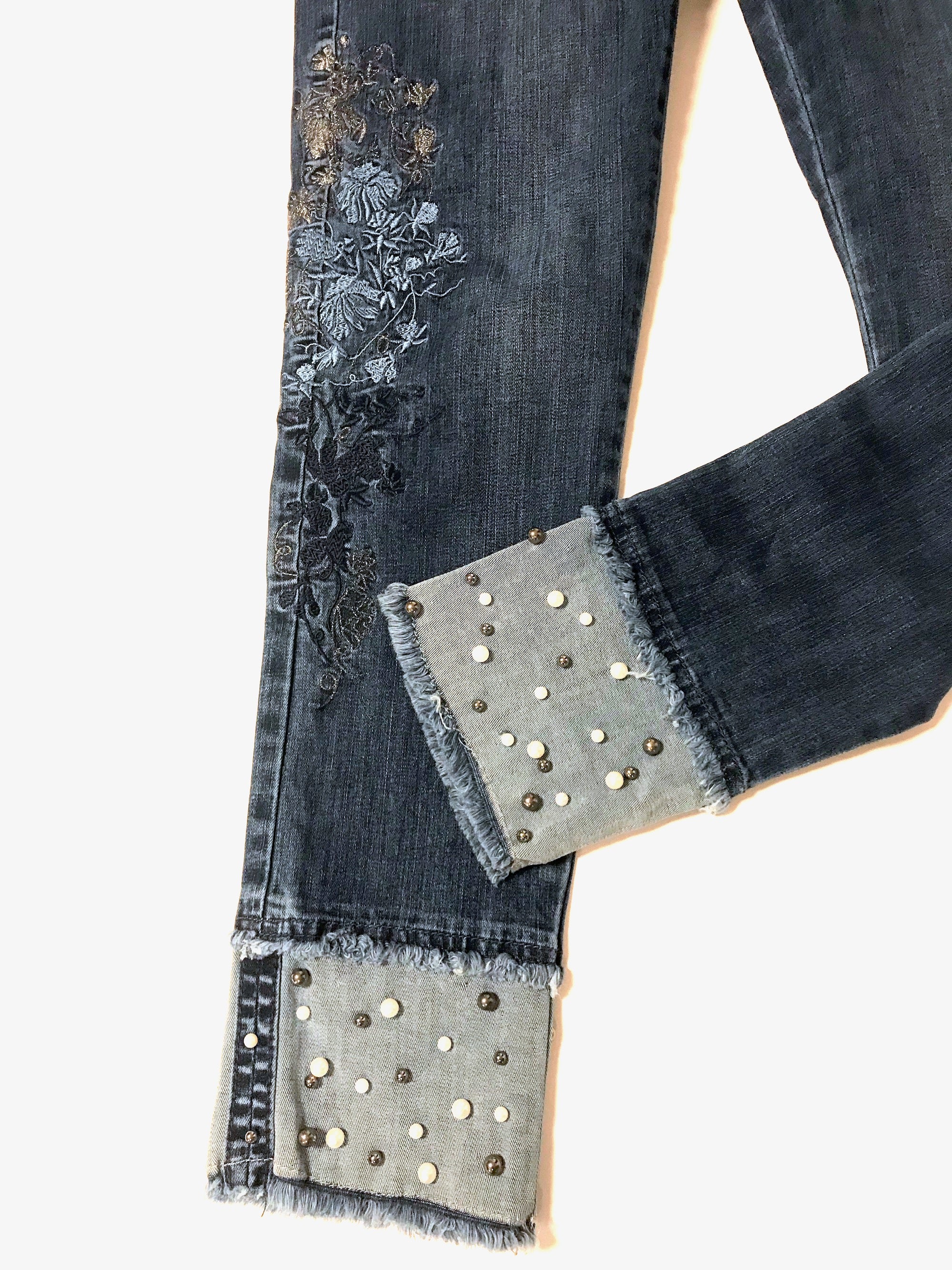 Embroidered Jean with Pearl cuff