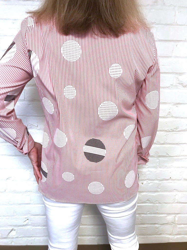 Circles and Stripes Red Blouse